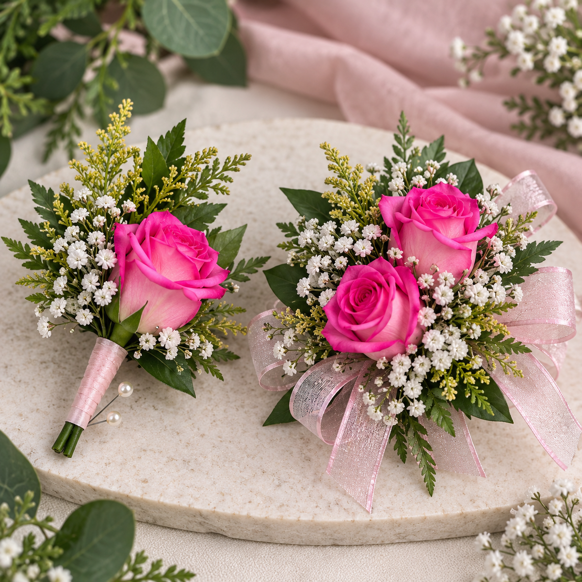 Matching Corsage & Boutonnière Set